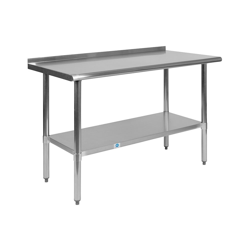 Stainless Steel 18 Gauge Work Table with 1.5" Backsplash and Undershelf - NSF Certified - 48"W x 24"D x 36"H