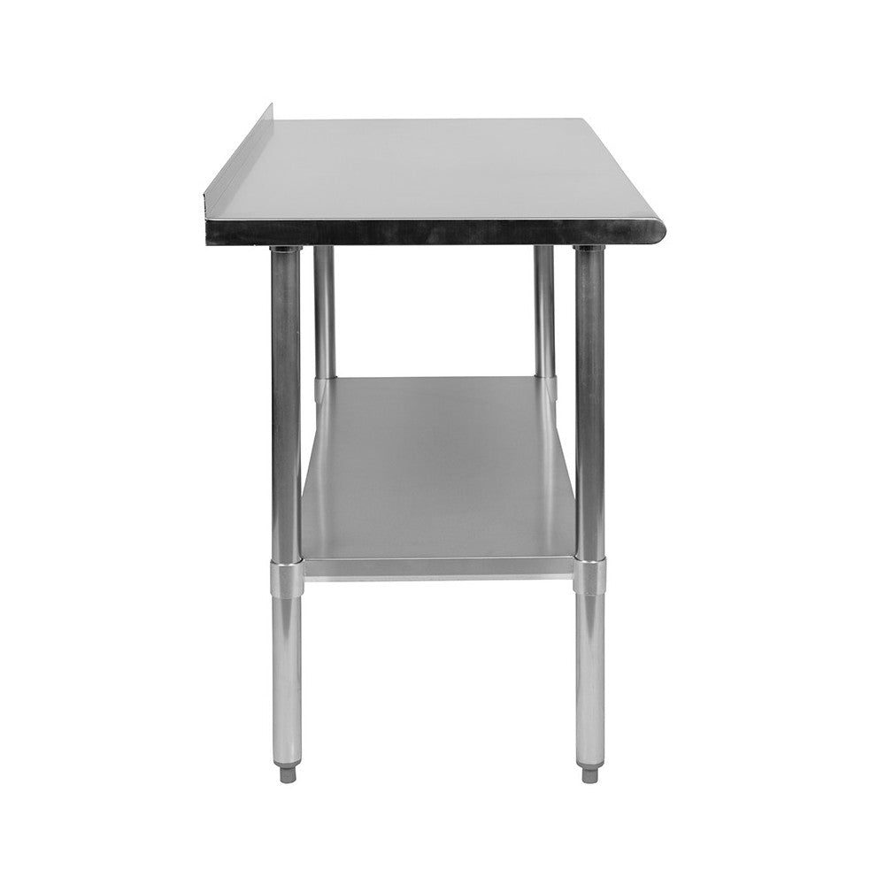 Stainless Steel 18 Gauge Work Table with 1.5" Backsplash and Undershelf - NSF Certified - 48"W x 24"D x 36"H