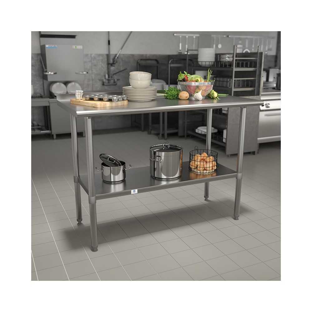 Stainless Steel 18 Gauge Work Table with 1.5" Backsplash and Undershelf - NSF Certified - 48"W x 24"D x 36"H