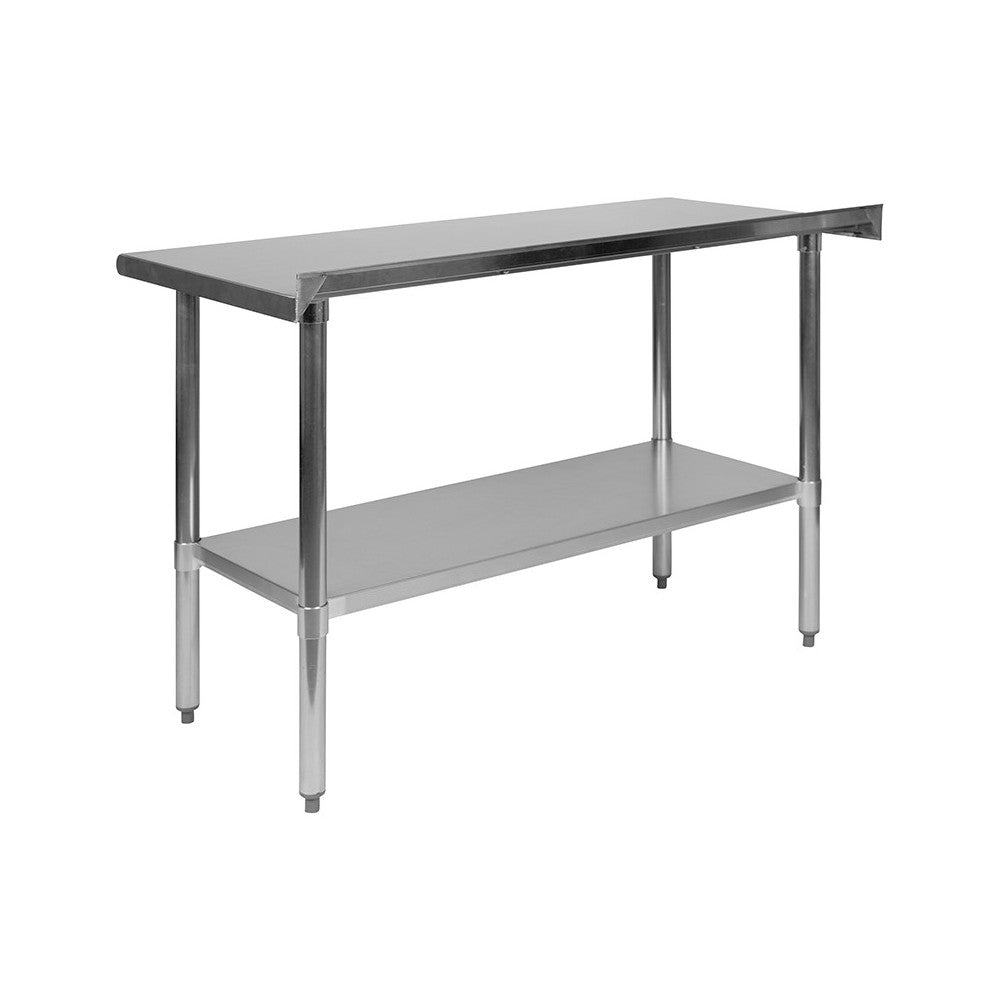 Stainless Steel 18 Gauge Work Table with 1.5" Backsplash and Undershelf - NSF Certified - 48"W x 24"D x 36"H