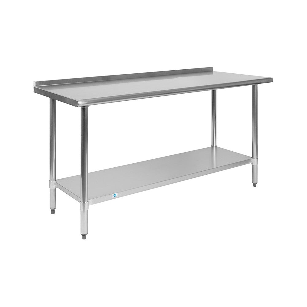 Stainless Steel 18 Gauge Work Table with 1.5" Backsplash and Undershelf - NSF Certified - 60"W x 24"D x 36"H