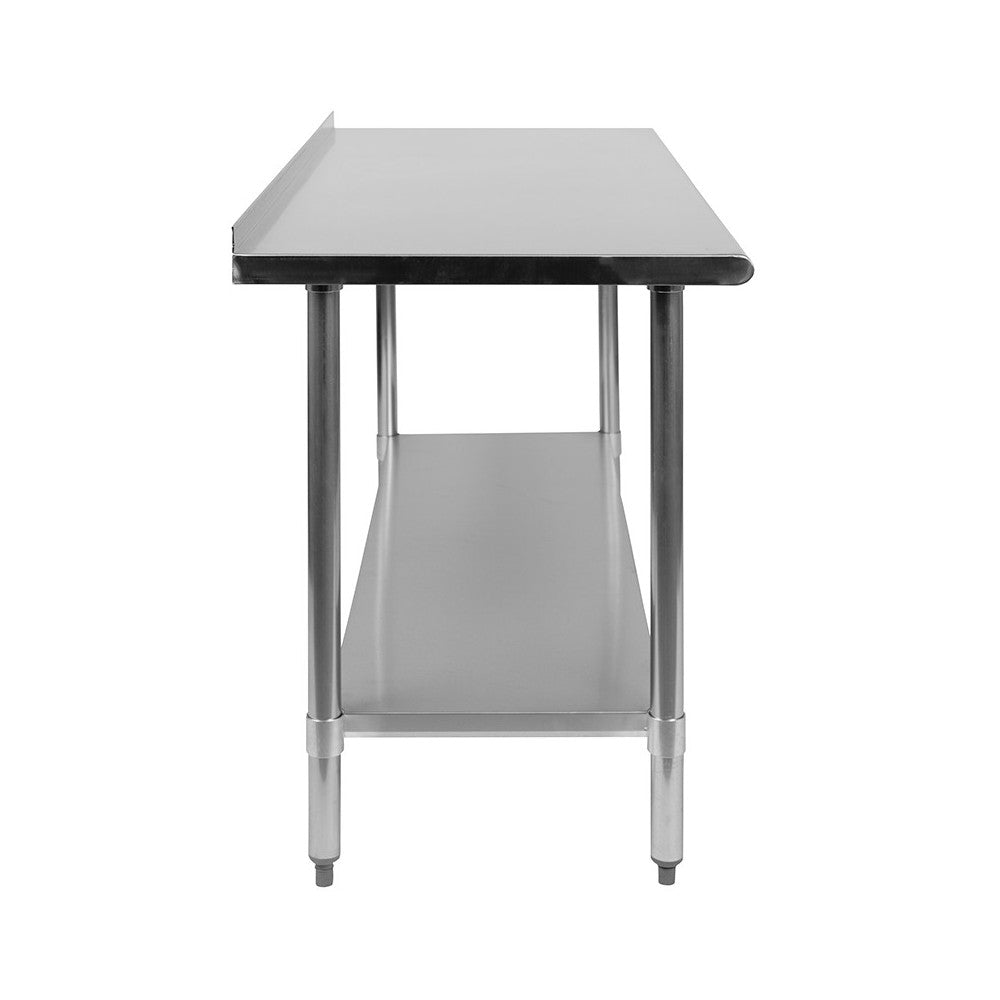 Stainless Steel 18 Gauge Work Table with 1.5" Backsplash and Undershelf - NSF Certified - 60"W x 24"D x 36"H