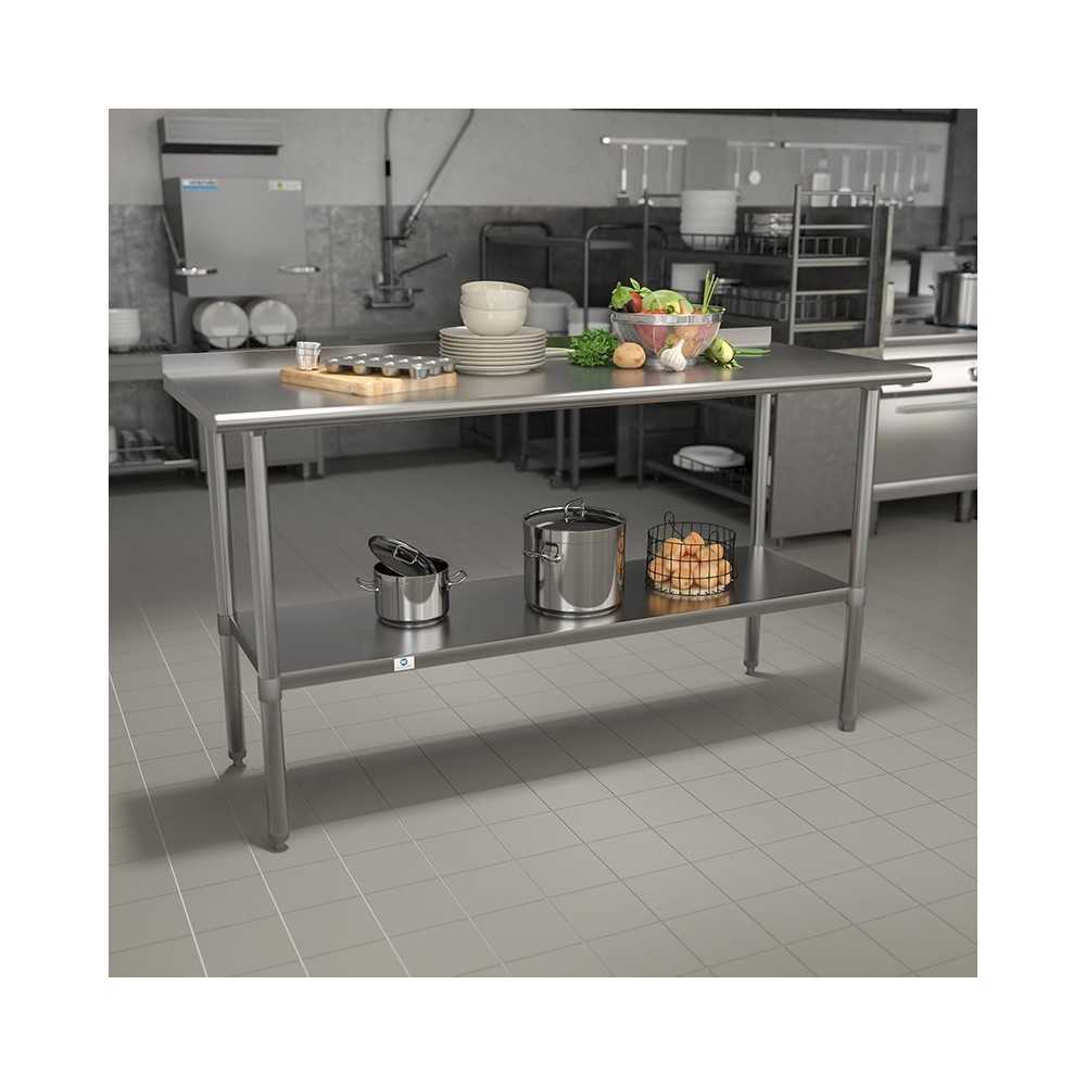 Stainless Steel 18 Gauge Work Table with 1.5" Backsplash and Undershelf - NSF Certified - 60"W x 24"D x 36"H