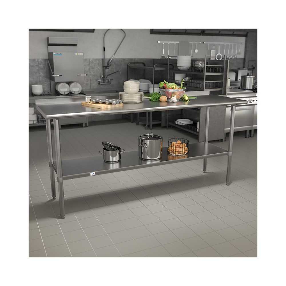 Stainless Steel 18 Gauge Work Table with 1.5" Backsplash and Undershelf - NSF Certified - 72"W x 30"D x 36"H