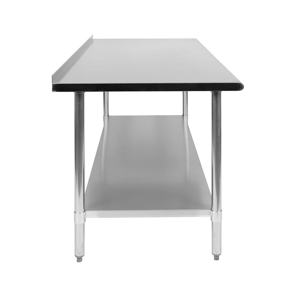 Stainless Steel 18 Gauge Work Table with 1.5" Backsplash and Undershelf - NSF Certified - 72"W x 30"D x 36"H