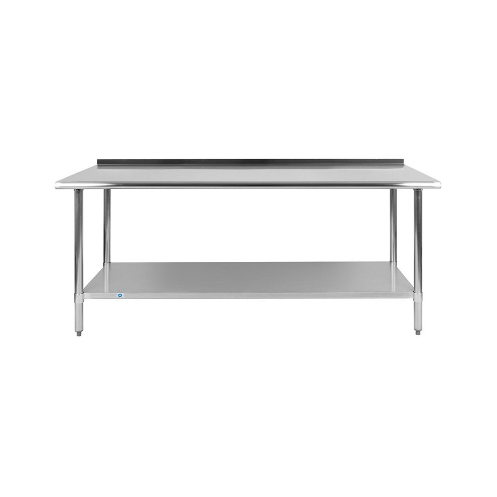 Stainless Steel 18 Gauge Work Table with 1.5" Backsplash and Undershelf - NSF Certified - 72"W x 30"D x 36"H