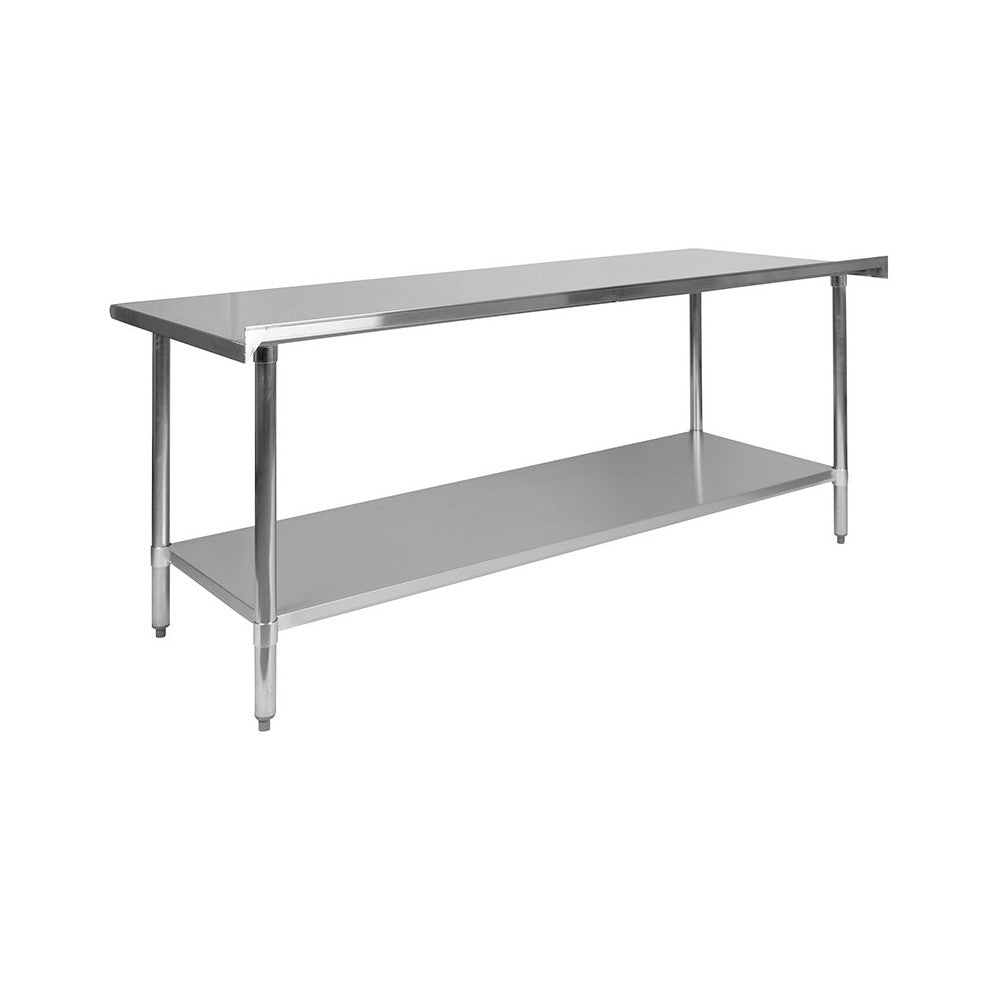 Stainless Steel 18 Gauge Work Table with 1.5" Backsplash and Undershelf - NSF Certified - 72"W x 30"D x 36"H