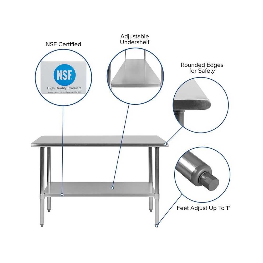 Stainless Steel 18 Gauge Work Table with Undershelf - NSF Certified - 48"W x 24"D x 34.5"H