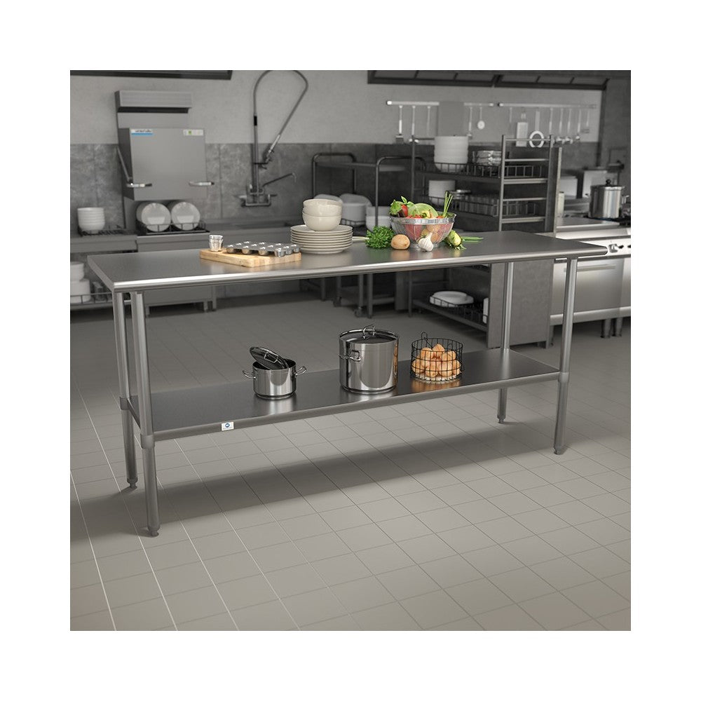 Stainless Steel 18 Gauge Work Table with Undershelf - NSF Certified - 72"W x 30"D x 34.5"H