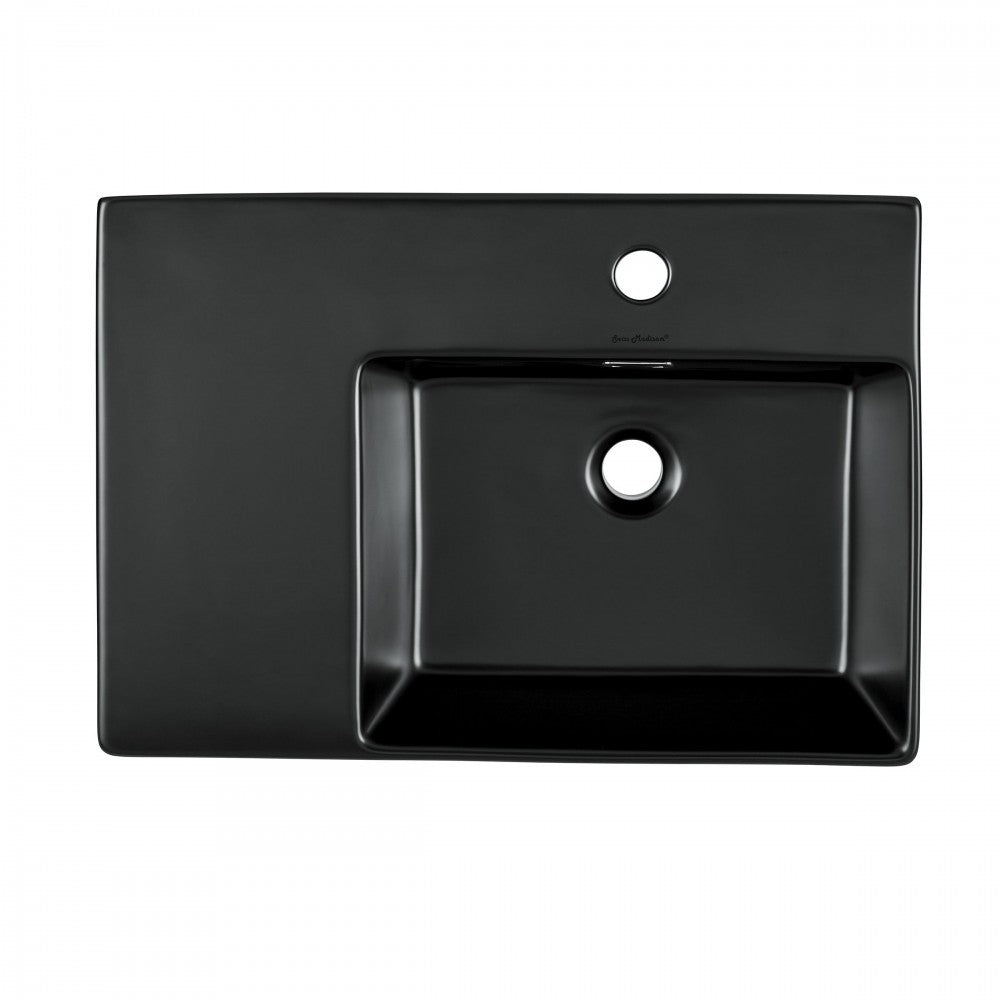 St.Tropez 24x18 Ceramic Wall Hung Sink with Right Side Faucet Mount, Matte Black