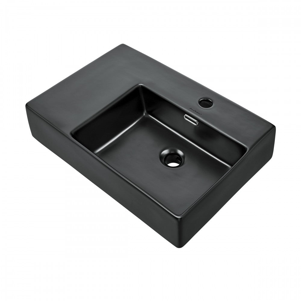 St.Tropez 24x18 Ceramic Wall Hung Sink with Right Side Faucet Mount, Matte Black