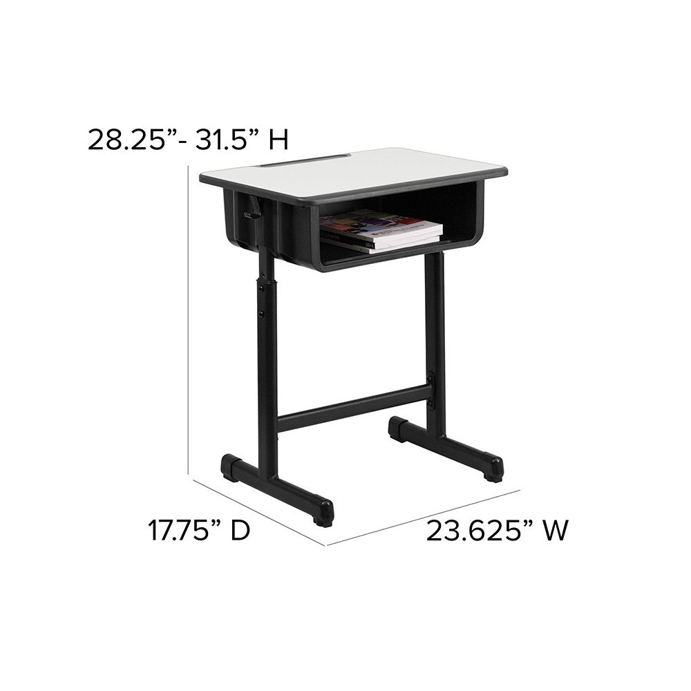 Student Desk with Gray Top and Adjustable Height Black Pedestal Frame