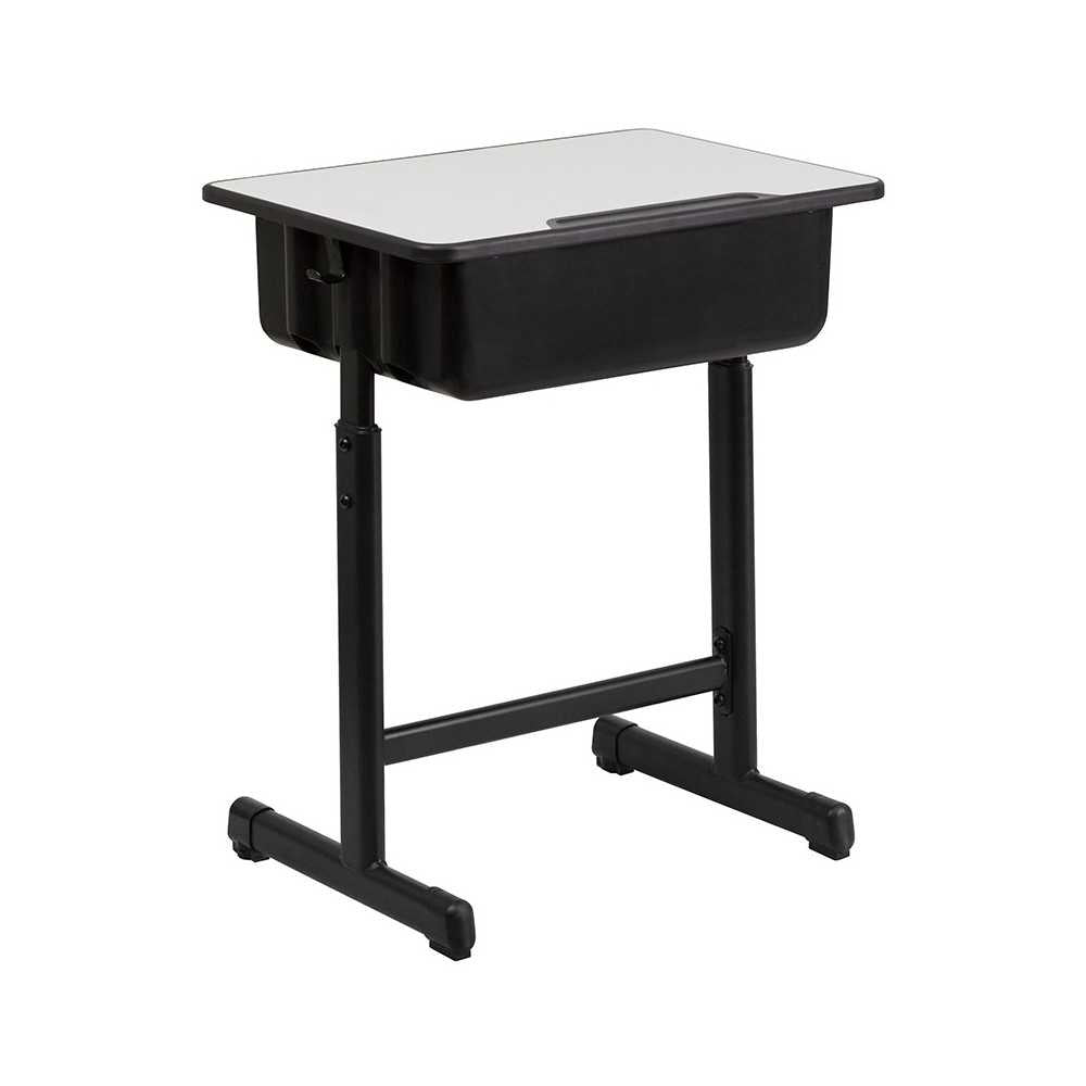 Student Desk with Gray Top and Adjustable Height Black Pedestal Frame