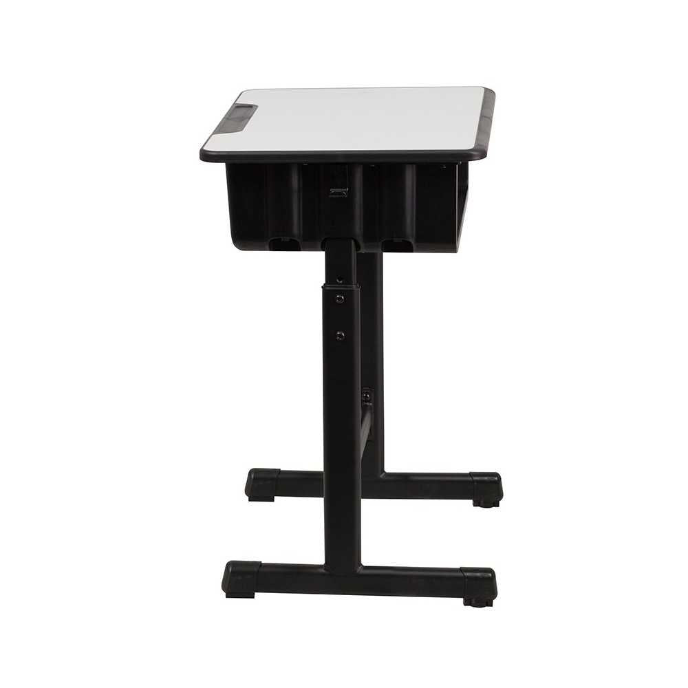 Student Desk with Gray Top and Adjustable Height Black Pedestal Frame