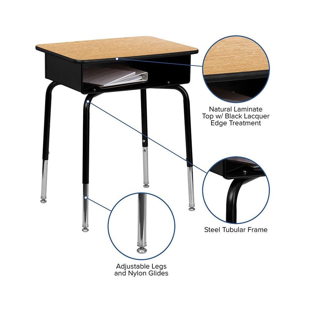 Student Desk with Open Front Metal Book Box