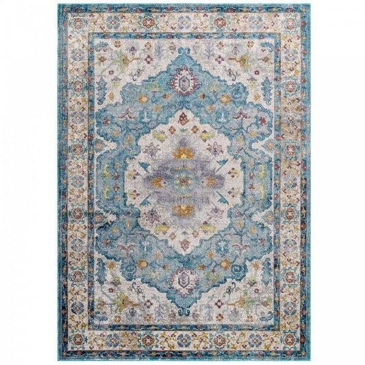 Success Anisah Distressed Floral Persian Medallion 4x6 Area Rug, Light Blue, Ivory, Yellow, Orange