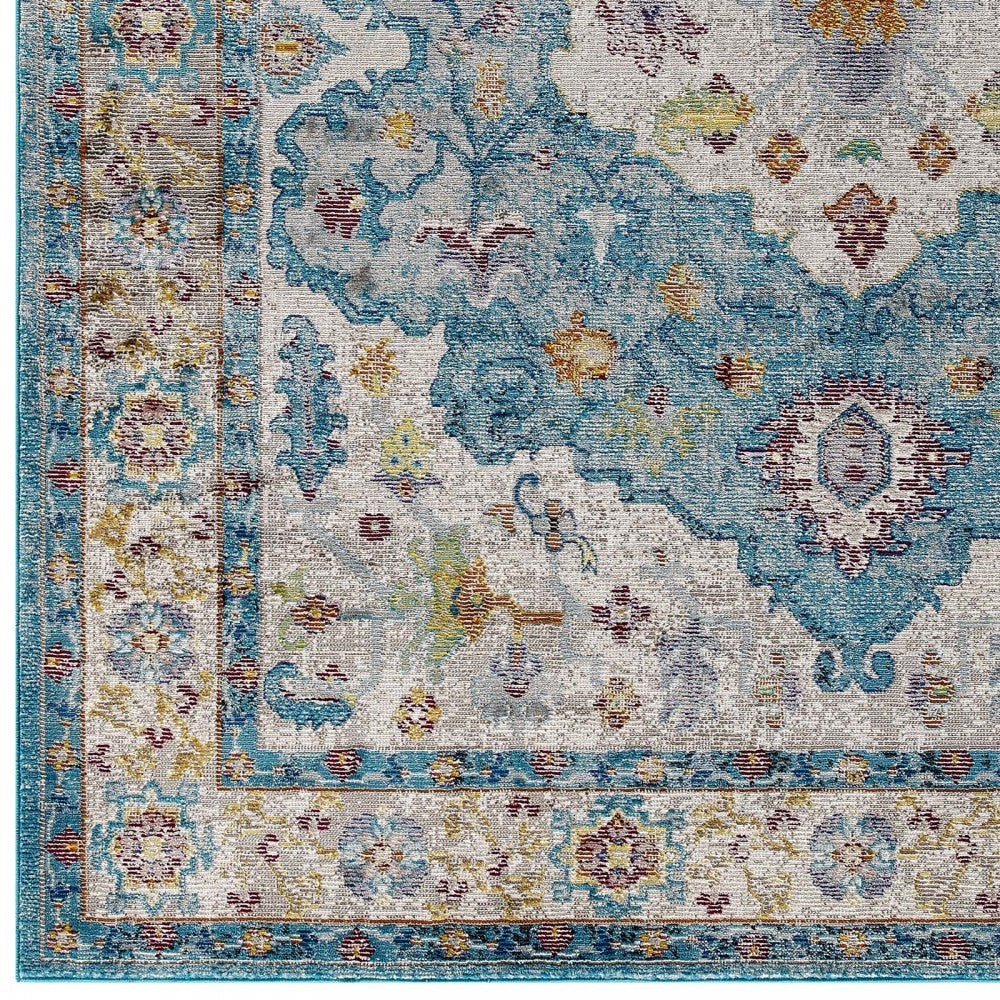 Success Anisah Distressed Floral Persian Medallion 4x6 Area Rug, Light Blue, Ivory, Yellow, Orange