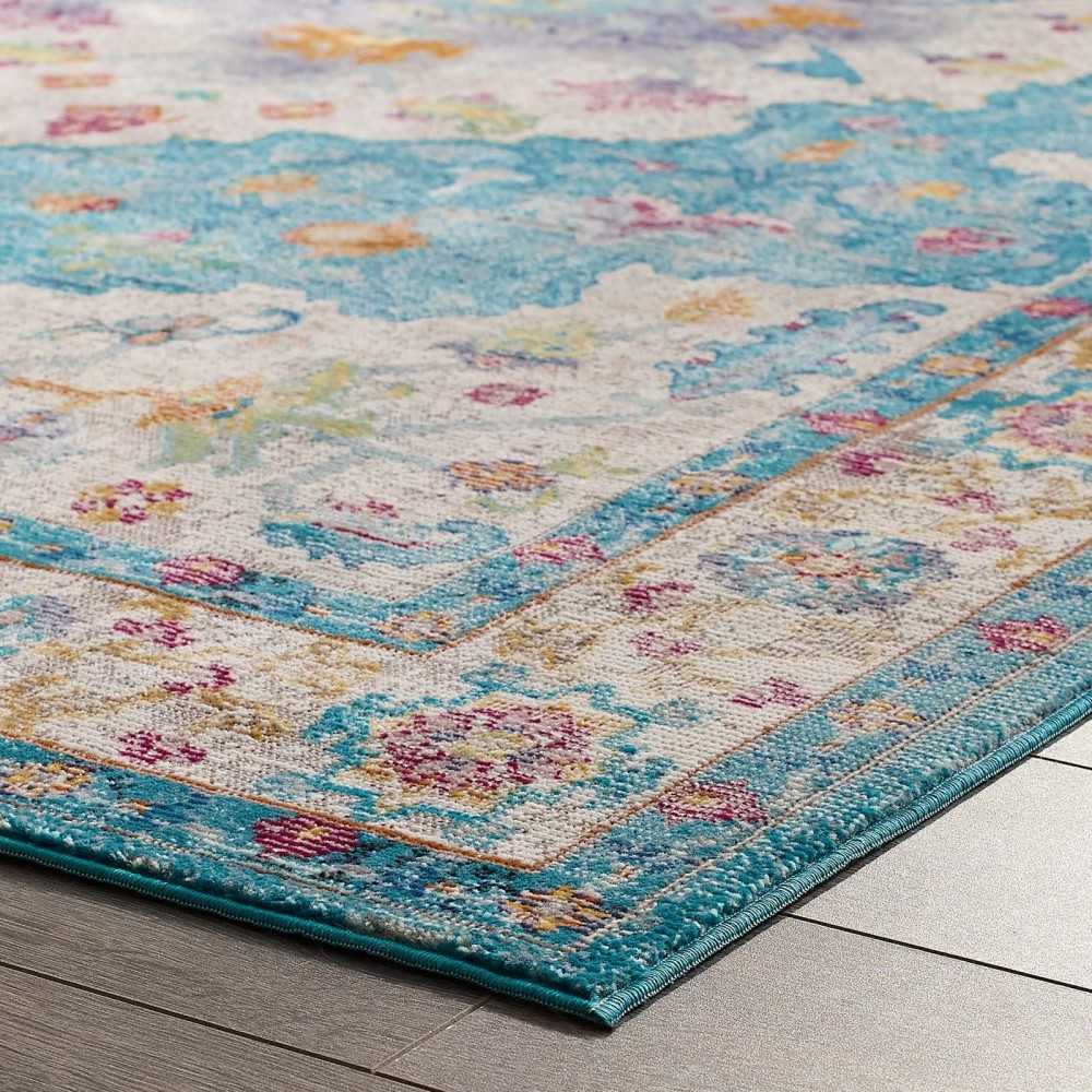 Success Anisah Distressed Floral Persian Medallion 4x6 Area Rug, Light Blue, Ivory, Yellow, Orange
