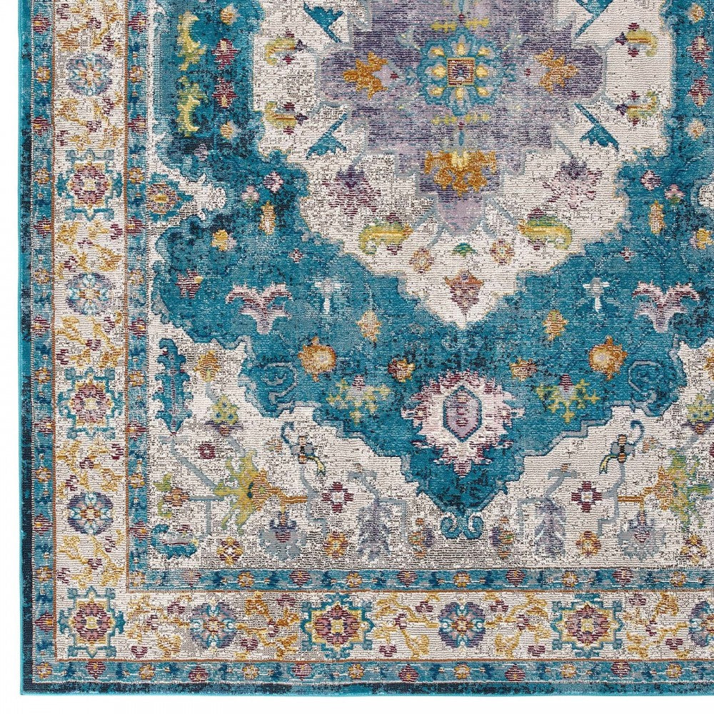 Success Anisah Distressed Floral Persian Medallion 4x6 Area Rug, Blue, Ivory, Yellow, Orange