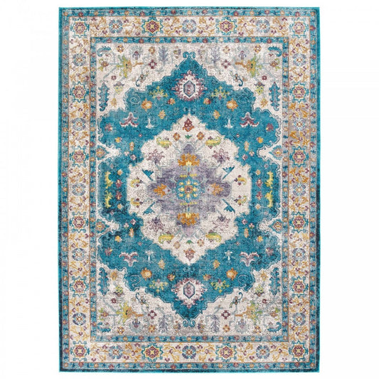 Success Anisah Distressed Floral Persian Medallion 8x10 Area Rug, Blue, Ivory, Yellow, Orange