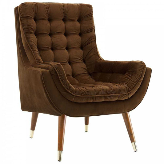 Suggest Button Tufted Performance Velvet Lounge Chair, Brown