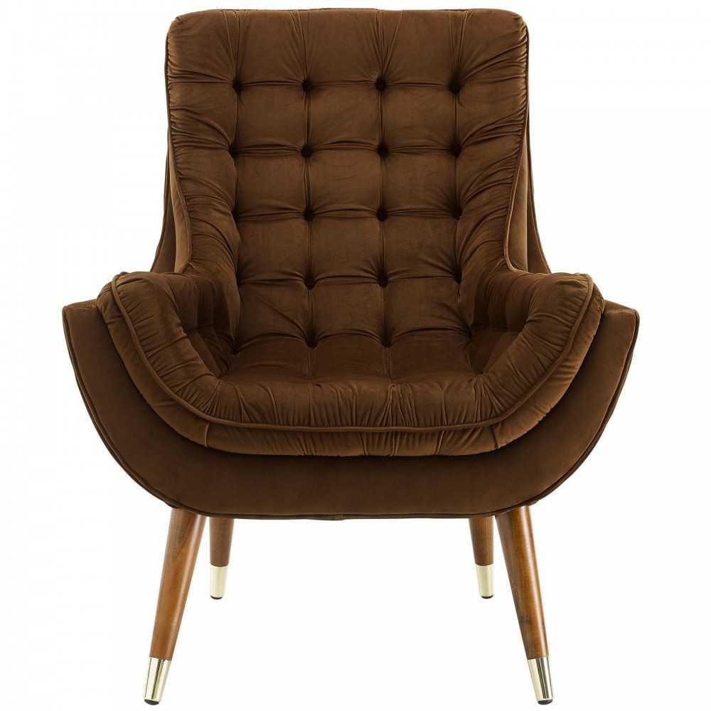 Suggest Button Tufted Performance Velvet Lounge Chair, Brown