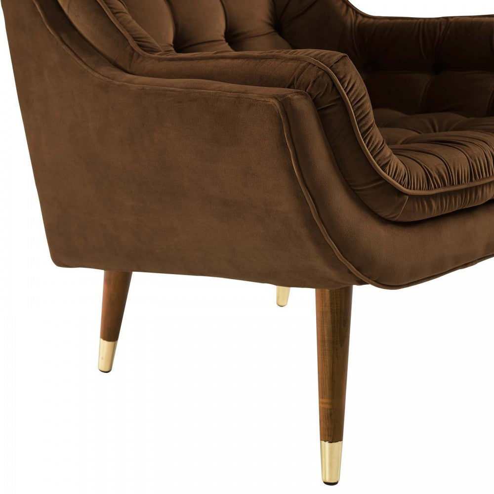 Suggest Button Tufted Performance Velvet Lounge Chair, Brown