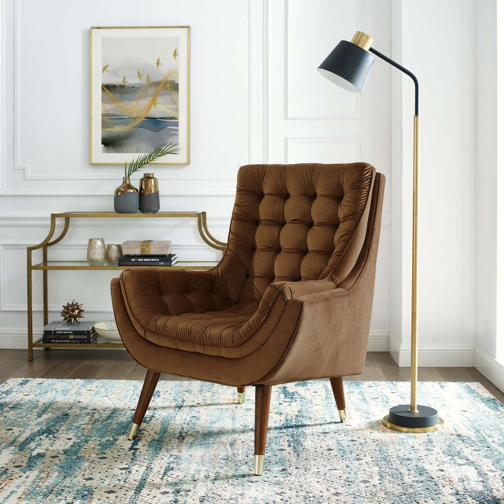Suggest Button Tufted Performance Velvet Lounge Chair, Brown