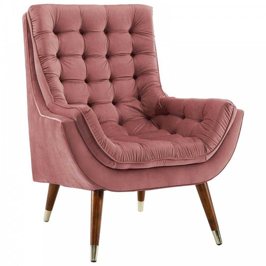 Suggest Button Tufted Performance Velvet Lounge Chair, Dusty Rose