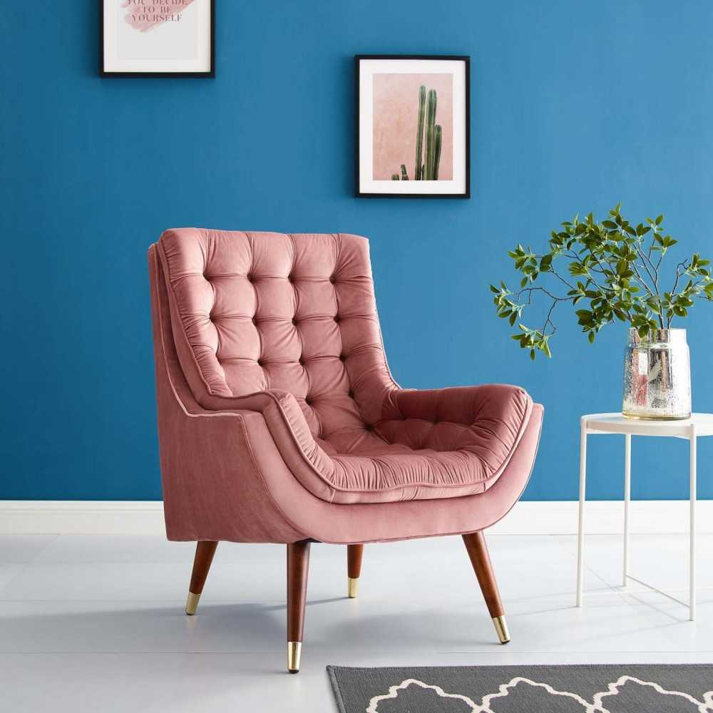 Suggest Button Tufted Performance Velvet Lounge Chair, Dusty Rose