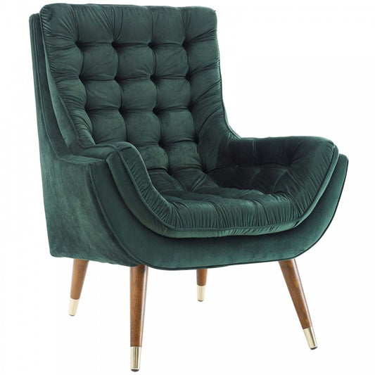 Suggest Button Tufted Performance Velvet Lounge Chair, Green