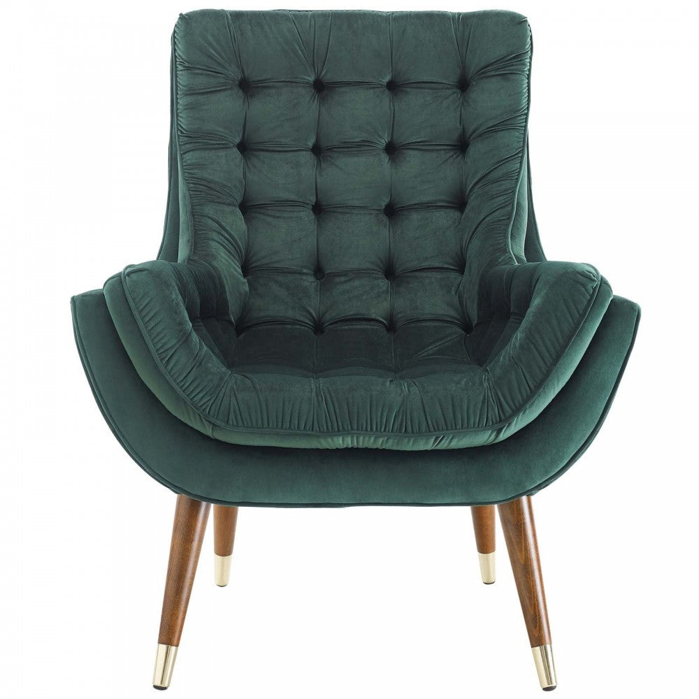 Suggest Button Tufted Performance Velvet Lounge Chair, Green