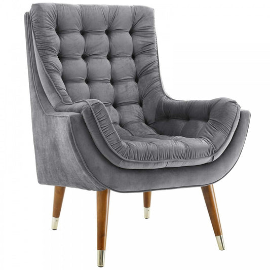 Suggest Button Tufted Performance Velvet Lounge Chair, Gray