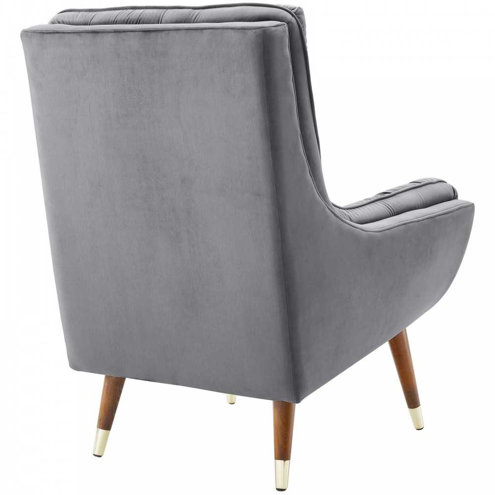 Suggest Button Tufted Performance Velvet Lounge Chair, Gray