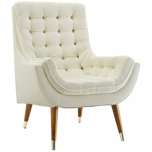 Suggest Button Tufted Performance Velvet Lounge Chair, Ivory