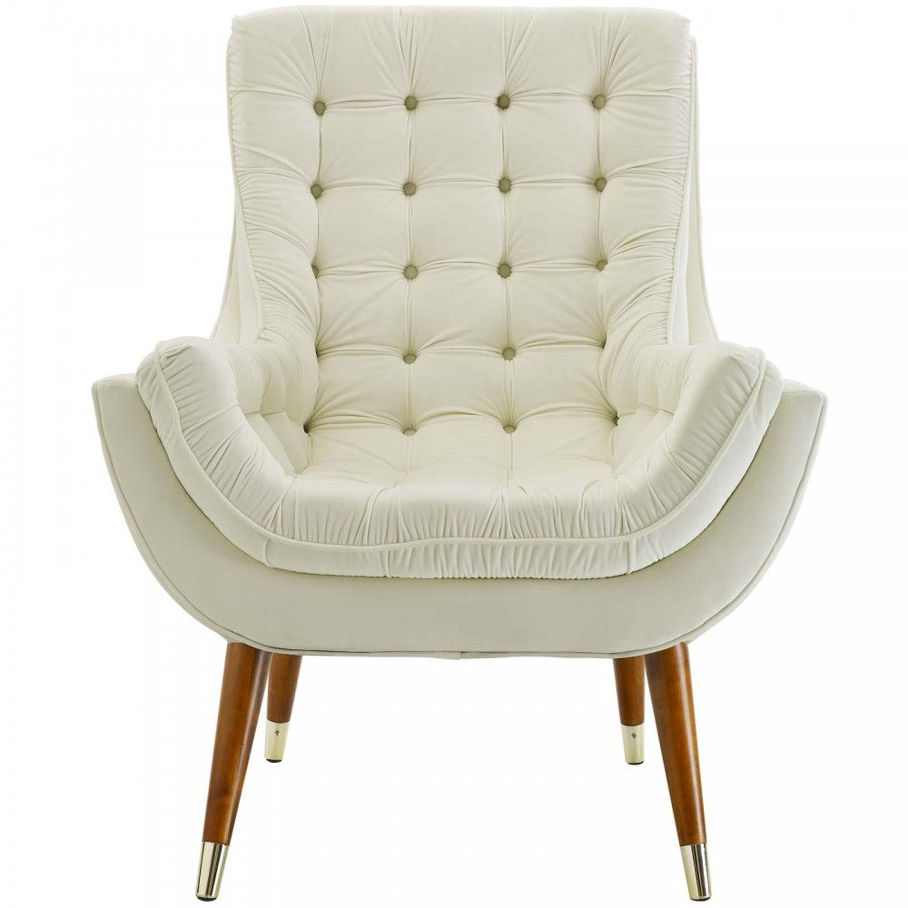 Suggest Button Tufted Performance Velvet Lounge Chair, Ivory