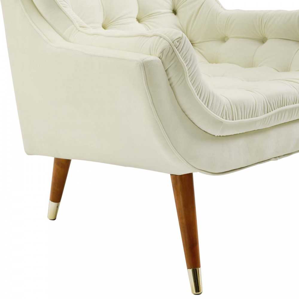 Suggest Button Tufted Performance Velvet Lounge Chair, Ivory