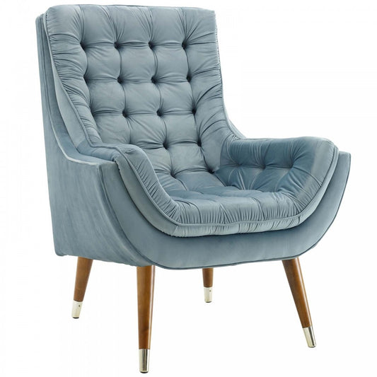 Suggest Button Tufted Performance Velvet Lounge Chair, Light Blue