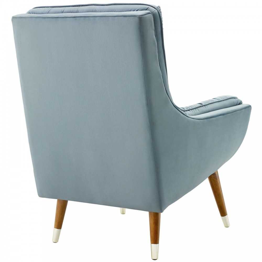 Suggest Button Tufted Performance Velvet Lounge Chair, Light Blue