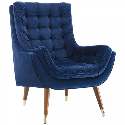 Suggest Button Tufted Performance Velvet Lounge Chair, Navy
