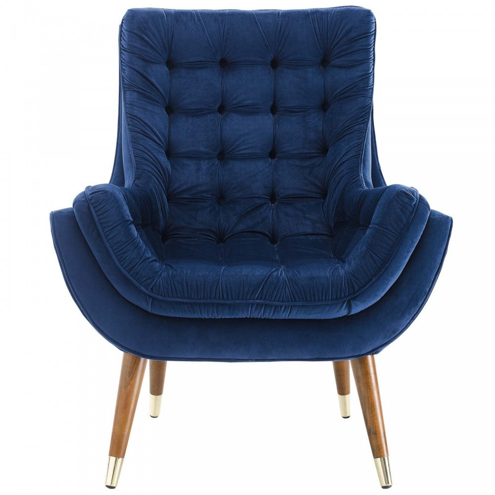 Suggest Button Tufted Performance Velvet Lounge Chair, Navy
