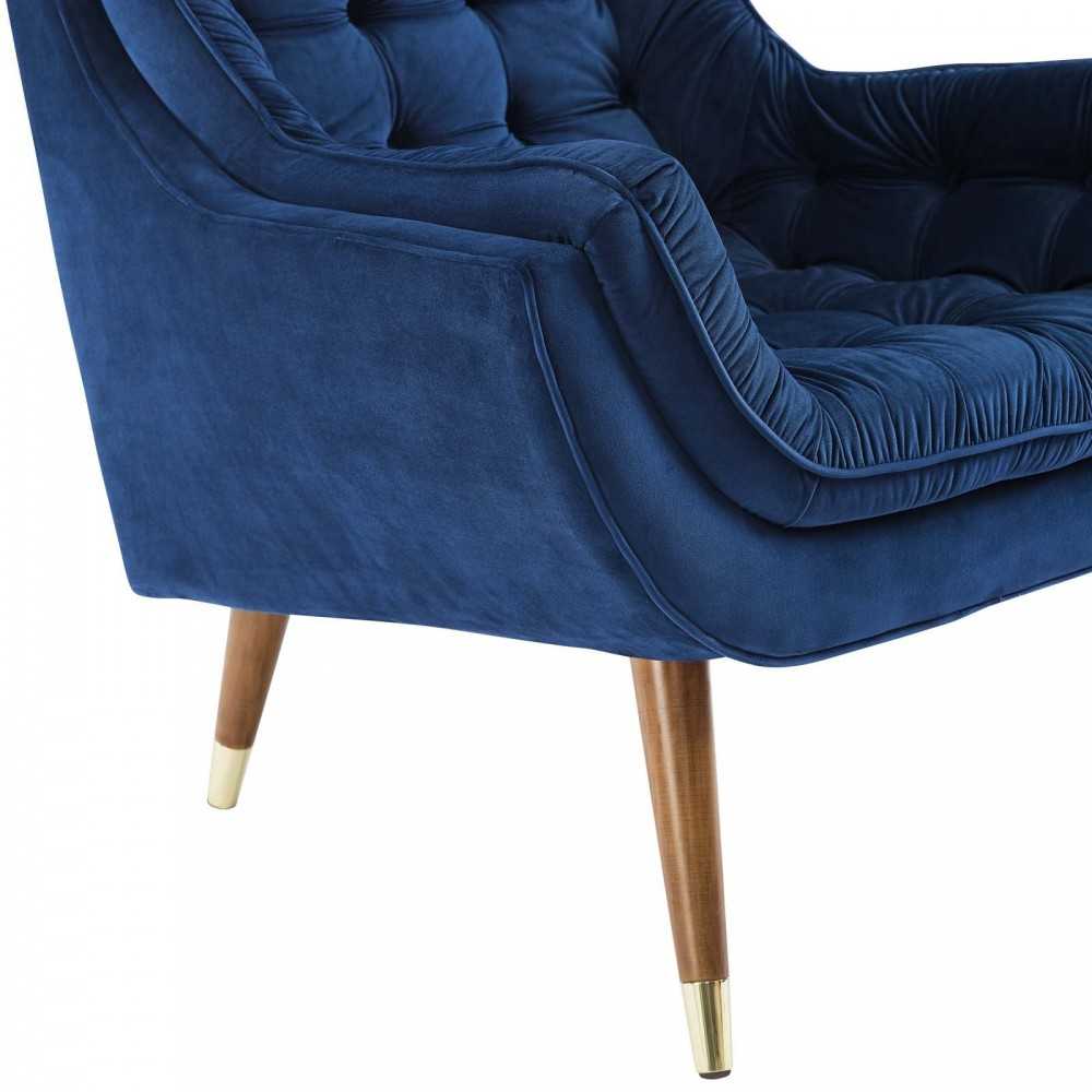 Suggest Button Tufted Performance Velvet Lounge Chair, Navy