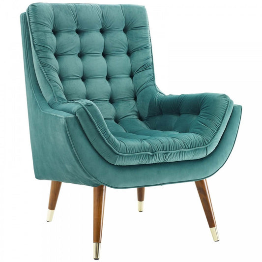 Suggest Button Tufted Performance Velvet Lounge Chair, Teal