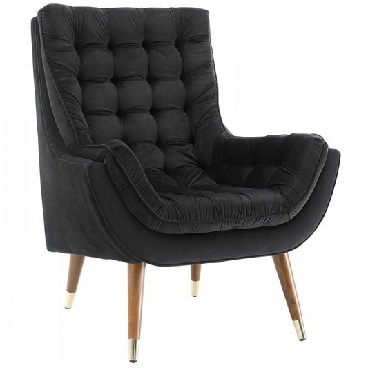 Suggest Button Tufted Performance Velvet Lounge Chair, Black