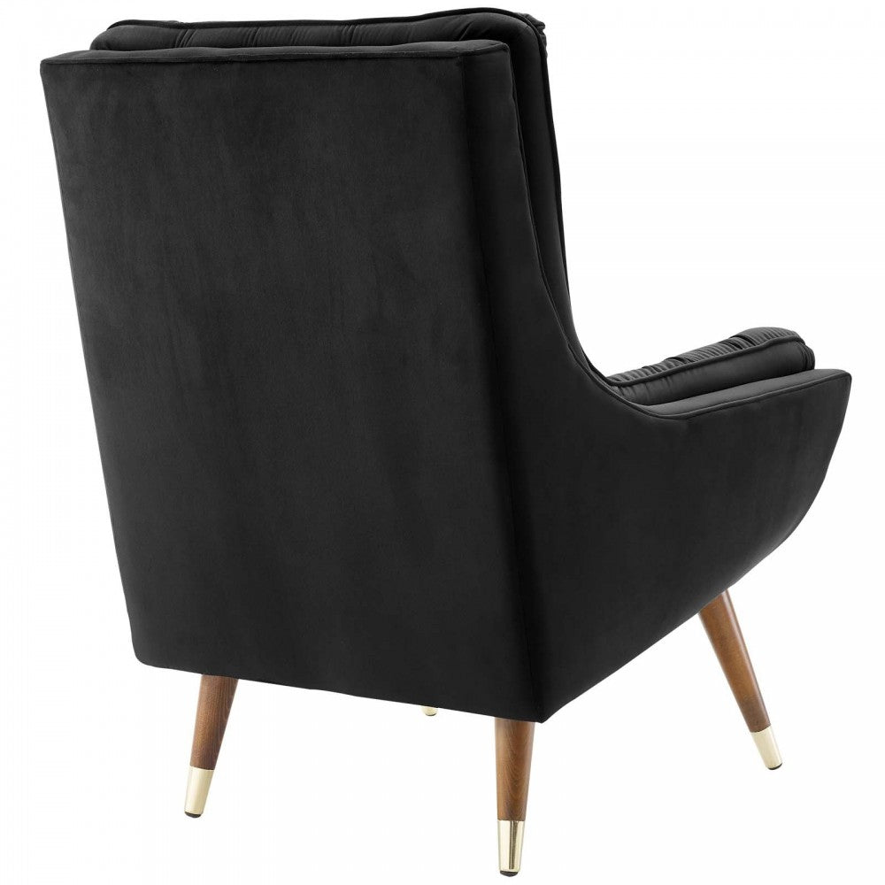 Suggest Button Tufted Performance Velvet Lounge Chair, Black