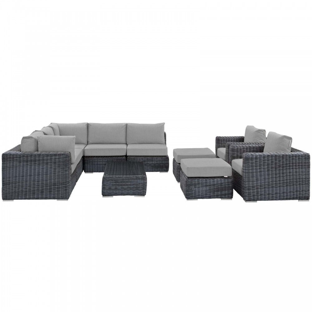 Summon 10 Piece Outdoor Patio Sunbrella Sectional Set, Canvas Gray