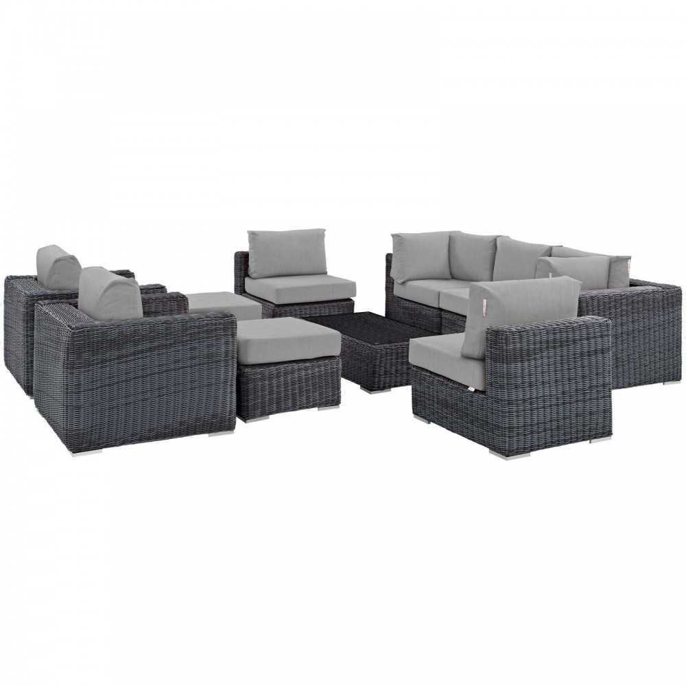 Summon 10 Piece Outdoor Patio Sunbrella Sectional Set, Canvas Gray