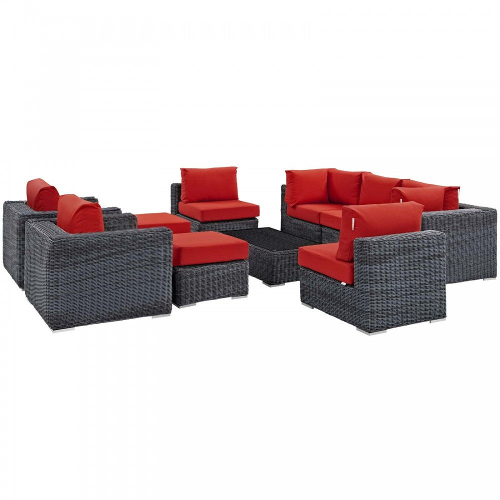 Summon 10 Piece Outdoor Patio Sunbrella Sectional Set, Canvas Red