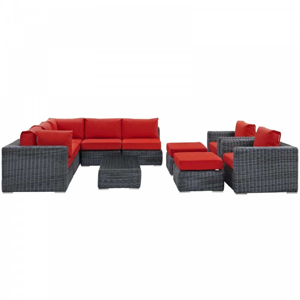 Summon 10 Piece Outdoor Patio Sunbrella Sectional Set, Canvas Red