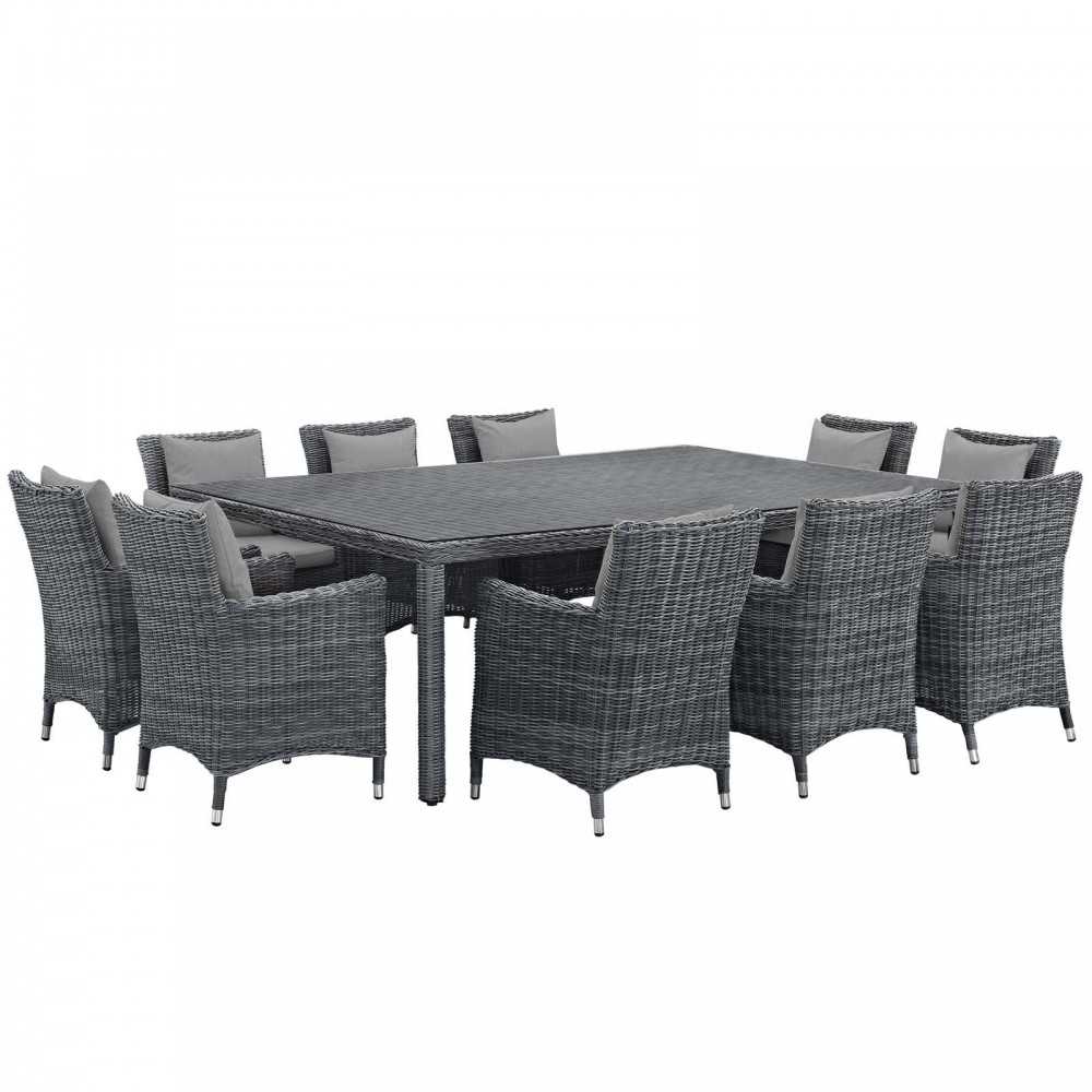 Summon 11 Piece Outdoor Patio Sunbrella Dining Set, Canvas Gray